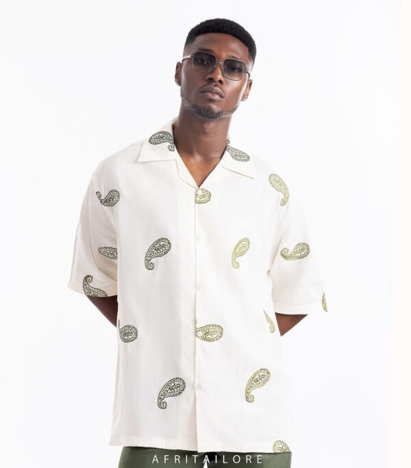 AT Offwhite with Green Embroidered Shirt - Image 2