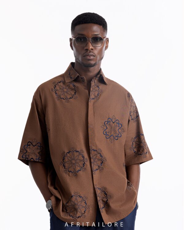 AT Earth Brown Embroidered Shirts