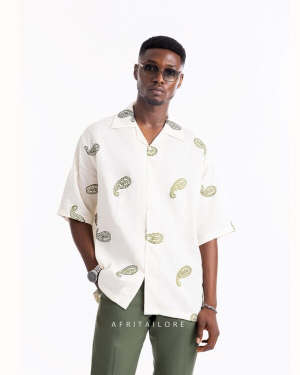 AT Offwhite with Green Embroidered Shirt