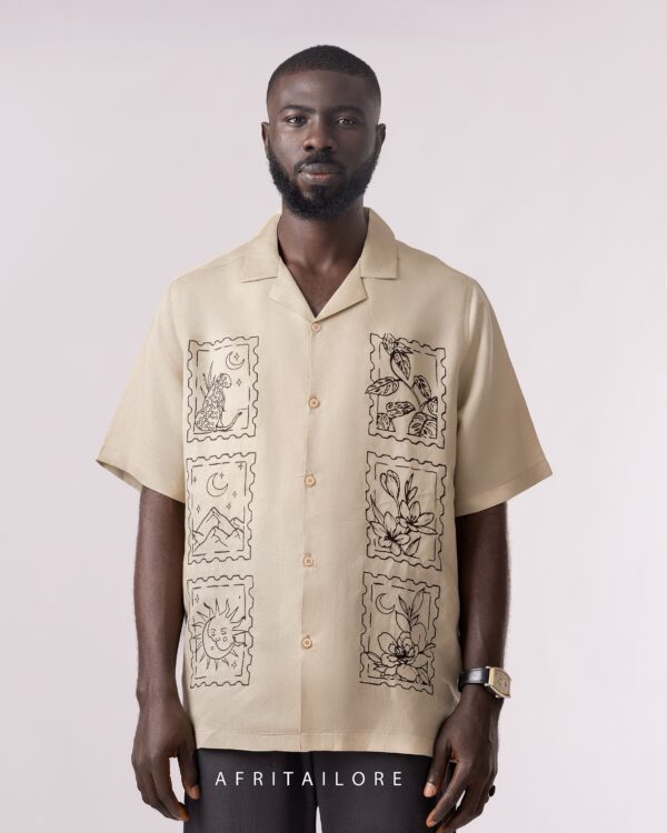 AT Carton Shirt with Brown Embroidery