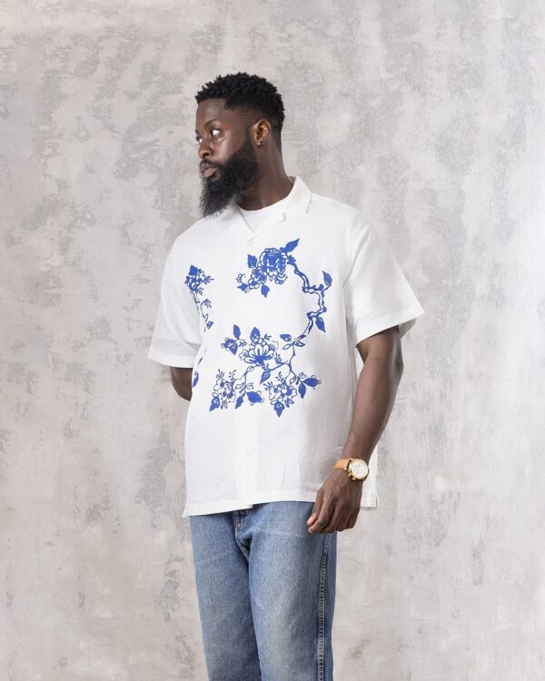 AT White Linen Shirt with Blue Floral Print - Image 2