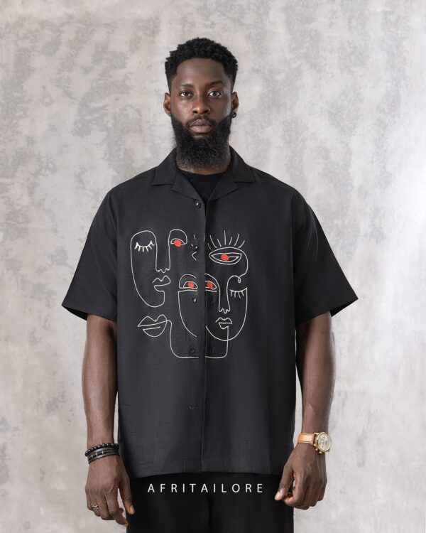 AT Black Linen Face Shirt